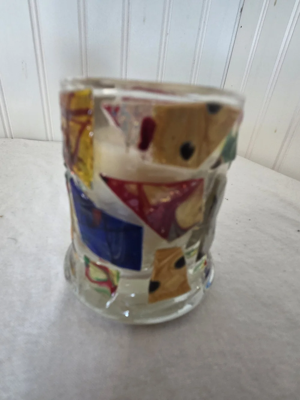 Libbey Hand-Painted Multicolor Mosiac Glass Jar Candle